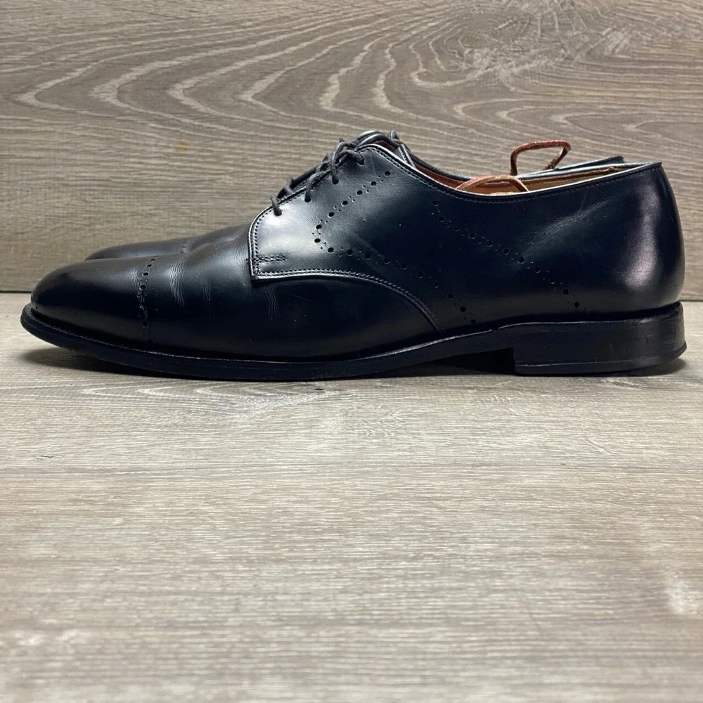 Allen Edmonds Shoes‎ Troy Mens 12 D Black Leather Derby Brogue Cap Toe Oxford